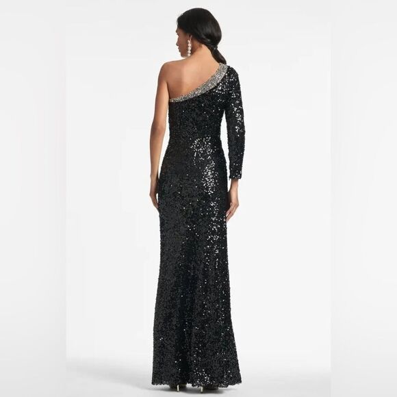 SACHIN & BABI Greta Gown Elegant Black Sequin One-Shoulder Dress/ size 6 - Picture 4 of 10